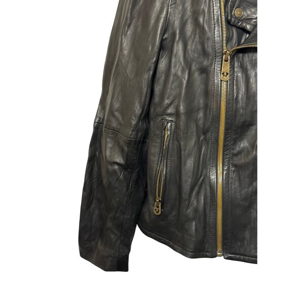 True Religion Black Genuine Lambskin Leather Double Zip Moto Jacket Rare Medium - Picture 3 of 13